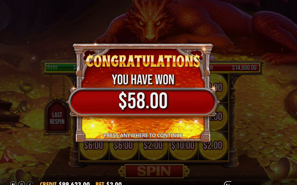 Another win screen showing a payout on the 5x3 grid